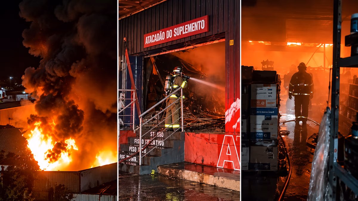 Incêndio destrói Atacadão do Suplemento e Dona Festa em Cuiabá